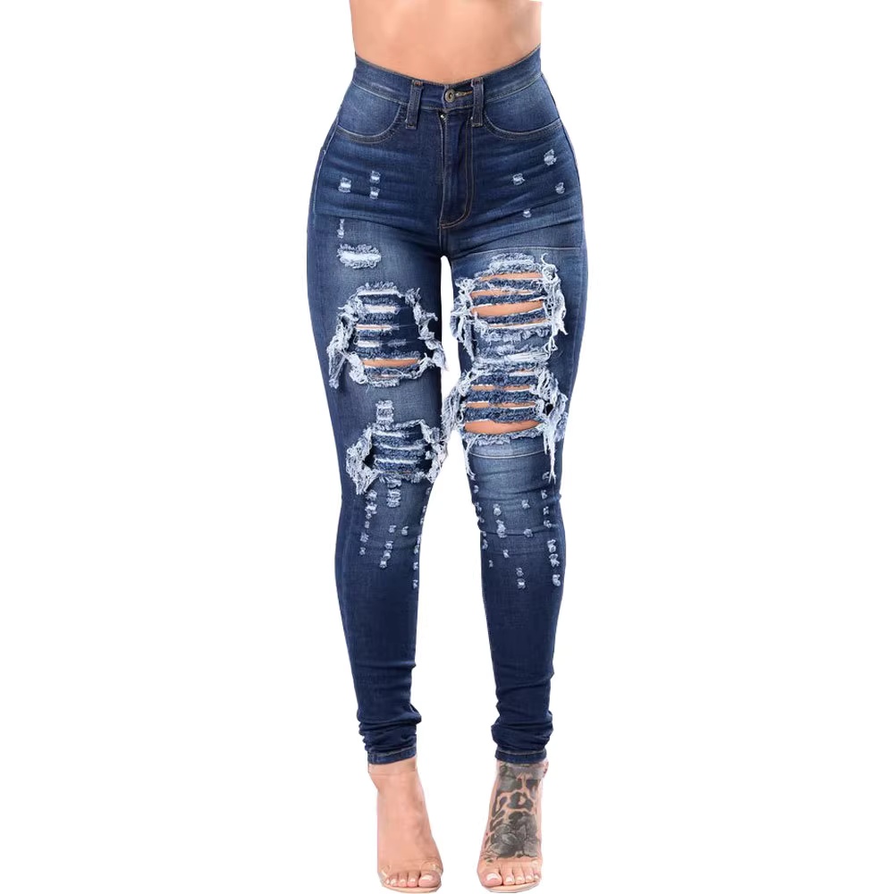 High Waist Distressed Skinny Jeans with Ripped Design for women